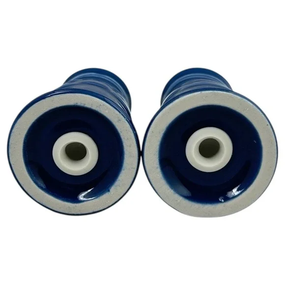 Longaberger Cornflower Blue Salt & Pepper Shaker Set w/ Black Wrought Iron Caddy - Picture 8 of 14